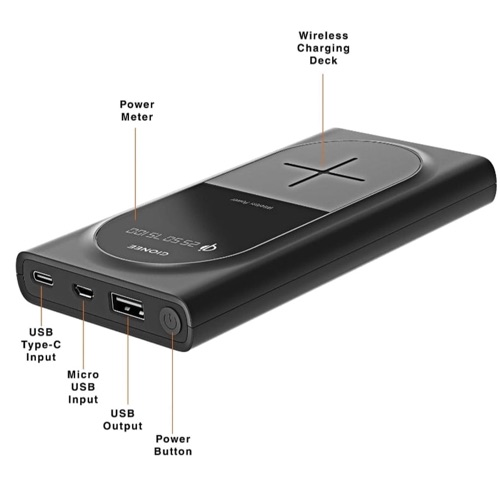 Buy GIONEE 10000MAH LI-POLYMER WIRELESS CHARGING POWER BANK WITH