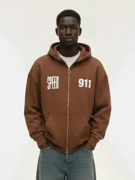 Oversized Speed Zipper Hoodie Brown | Men