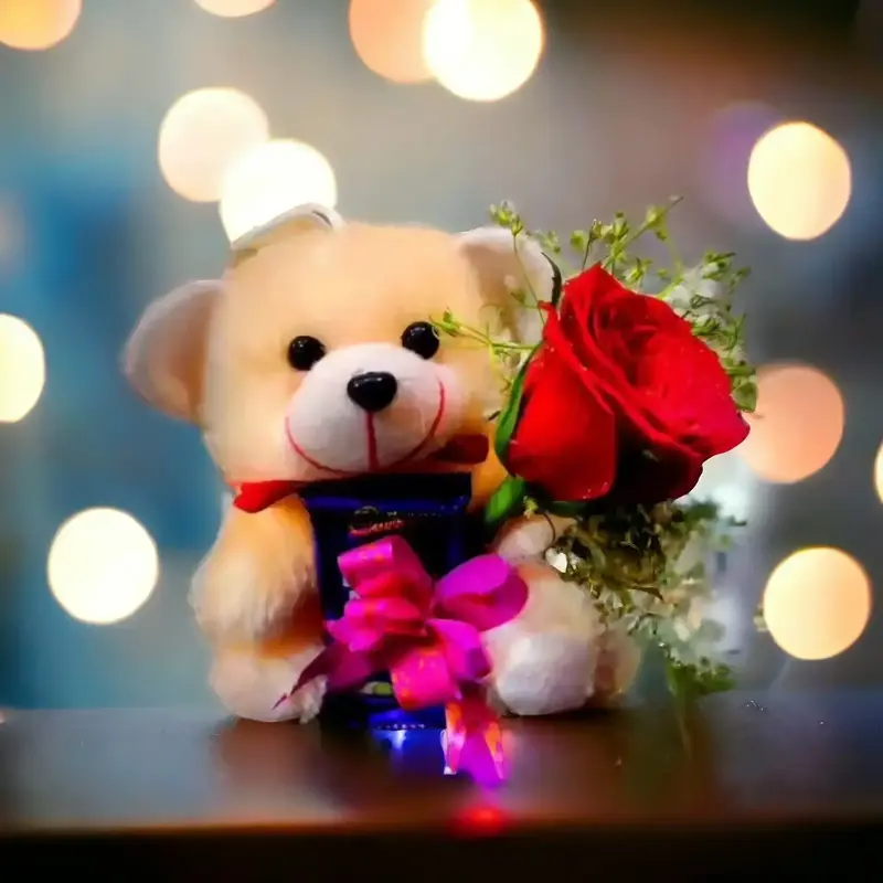 Big Teddy Bear With Flowers And Chocolate Teddy Flowers Chocolate Spectacular Single Rose With Teddy Bear And  Chocolate Truffles