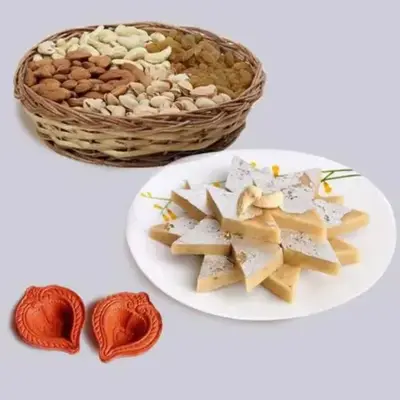 Beautifully Wrapped Gift of Exotic Dry Fruits Kaju Katli