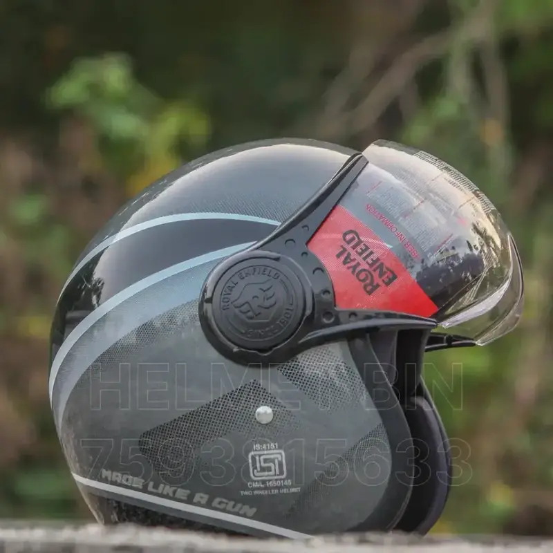 Buy Royal Enfield helmet open half face black Grey dual wing 1901