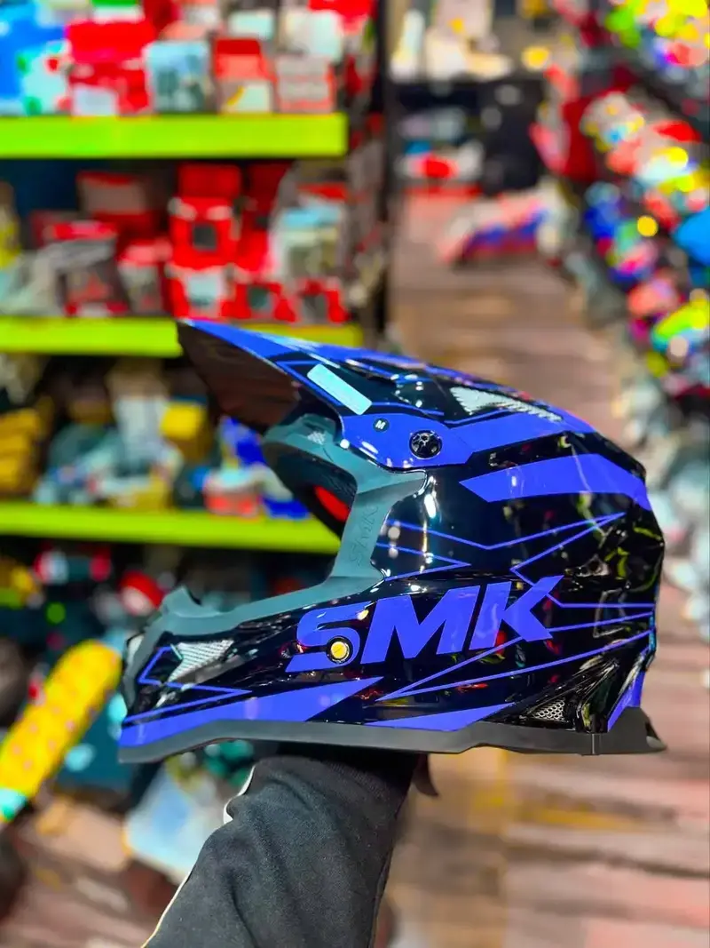 bulldozer helmet motorcycle helmet SMK Allterra White Blue Red Gloss (GL153) performance helmets built with EIRT shells enhanced safety and comfort Smk off road allterra slope