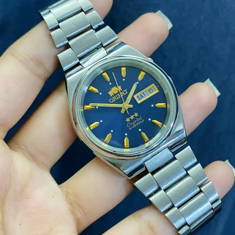 Buy VINTAGE ORIENT TRI STAR BLUE DIAL GOLDEN INDICES MECHANICAL