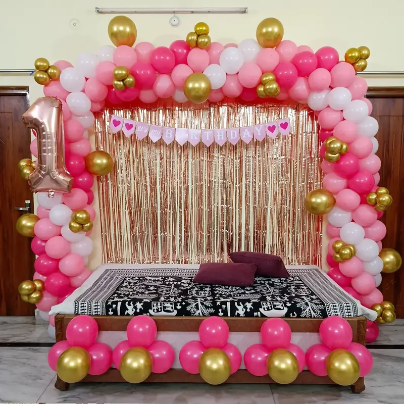 1st Birthday Baby Girl Balloon Arch Wall Decor