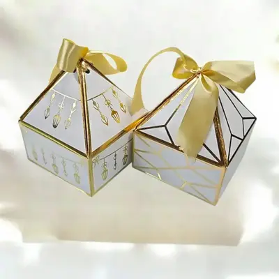 Diamond White Gift Box with Gold Print | Premium Packaging