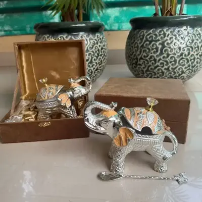 Buy Enamel elephant supari box with spoon in velvet box online at best ...