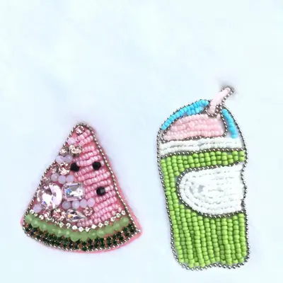 thumbnail image 2 of Embroidered Iron-On Cream Pink Flower Patch – Sew On Badge – Cloth Craft – UK & GB Theme 2 of 2