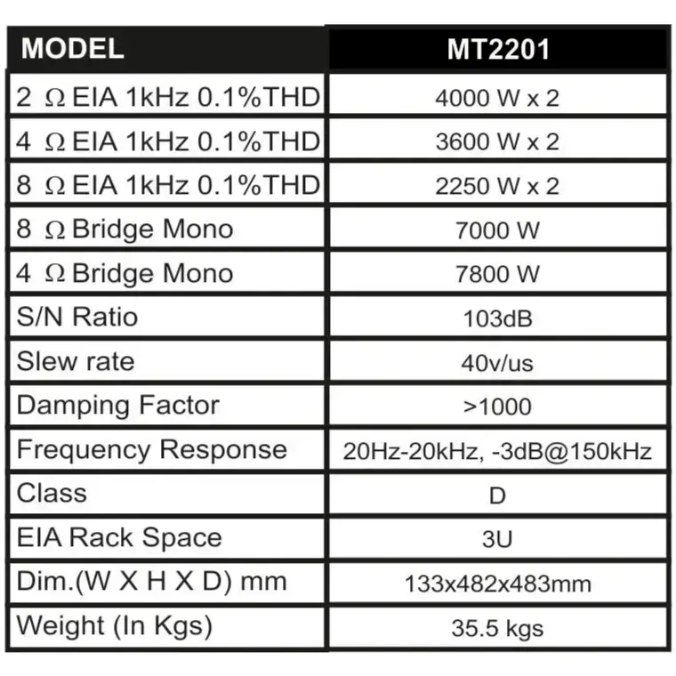 NX Audio MT2201 Power Amplifier – 8000W High Performance