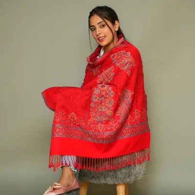 Acrylic Paisley Kaani Pattern Women’s Stole – Red