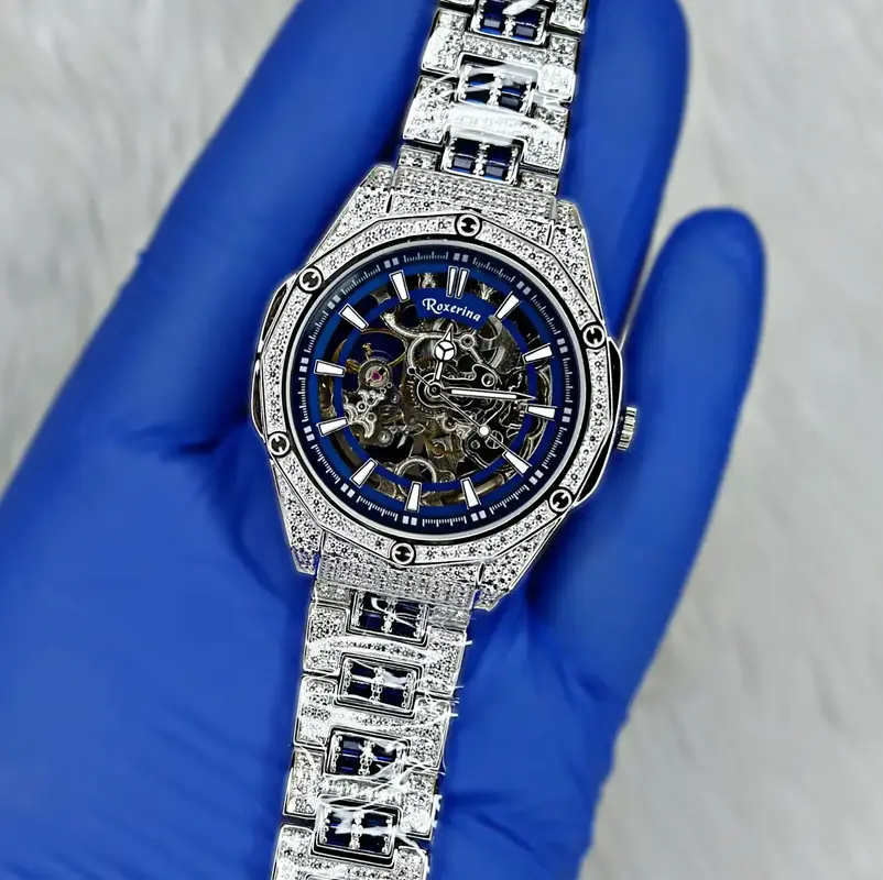 Sterling Silver Hexagon Dark Blue Dial Automatic Mens watch 925 Silver  Purity - Main Image