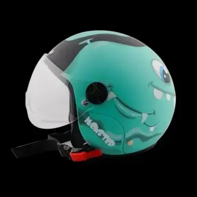 Image Steelbird Skip Toad Open Face ISI Certified Helmet For Kids (Black Caribbean Gre