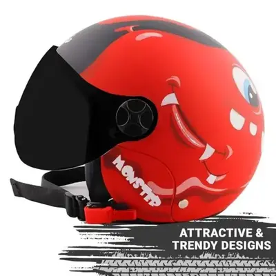 Image Steelbird Skip Toad Open Face ISI Certified Helmet For Kids (Matt Sports Red With Clear Visor)