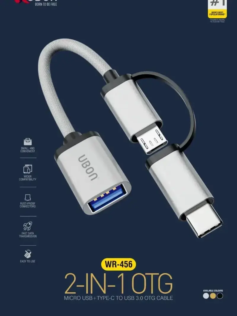 UBON WR-456 – 2-in-1 OTG Cable Micro USB Type-C to USB Fast Data  Transfer, Rust-Proof Connectors