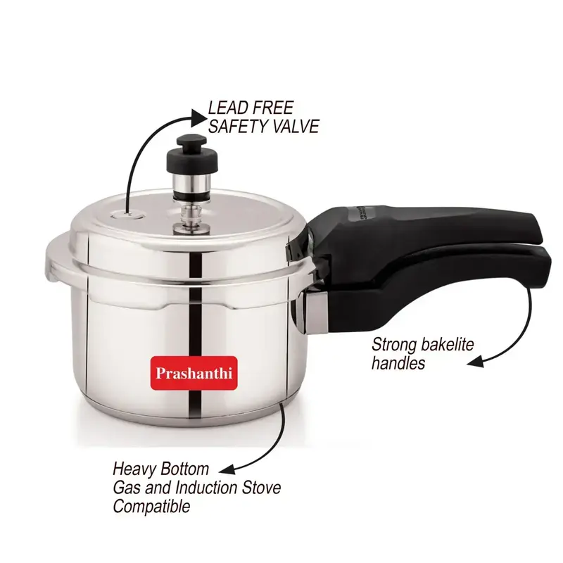 Litres Stainless Steel Pressure Cooker I S I Marked Gas and Induction  Stove compatible