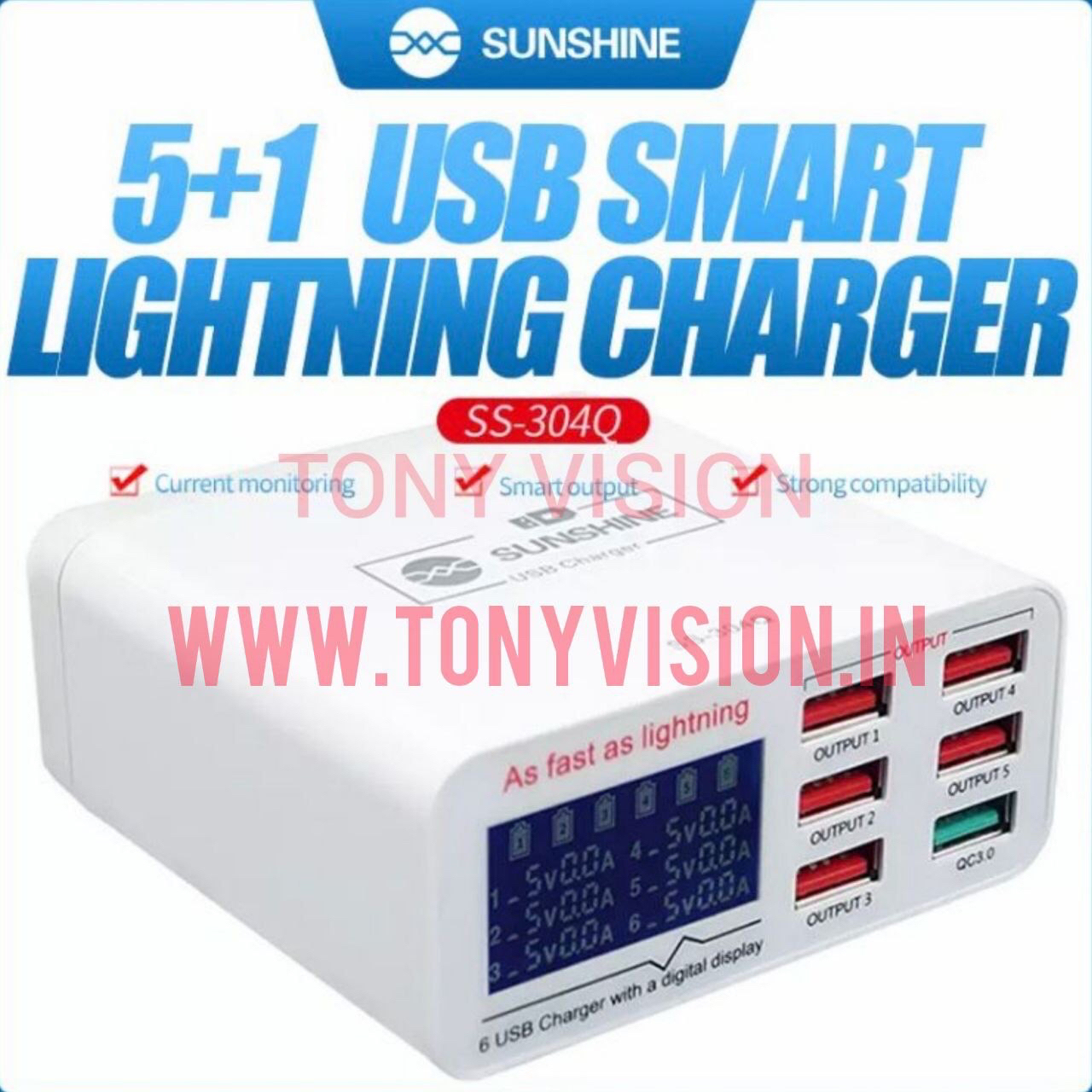 Order Sunshine SS304Q 6 Port USB Smart Lightning Charger Online From