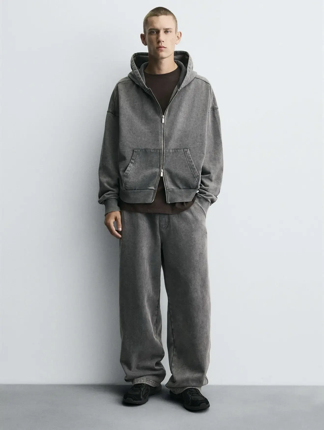 Zara Double Zipper Hoodie Ash Grey | Men
