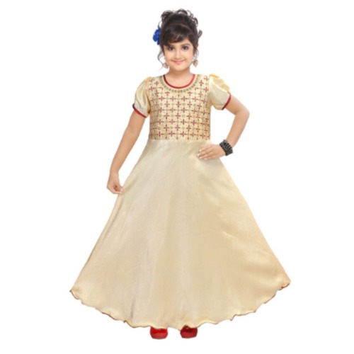 YOU DRESSES Beautiful Musk Satin Fabric Cream Color Traditional  Embroidery Gown Dress for Girls (KRM) Years Years