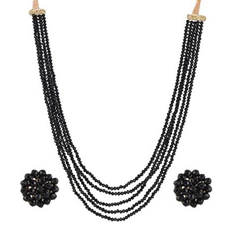 5 Layer Crystal Mala with Matching Tops Black Colour - 1