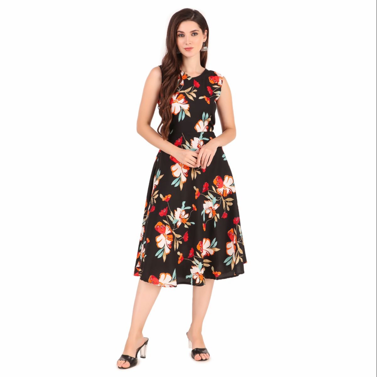Order CLASSY WOMENS FLORAL CUTSLEEVES DRESS Online From Classylooks,NEW  DELHI