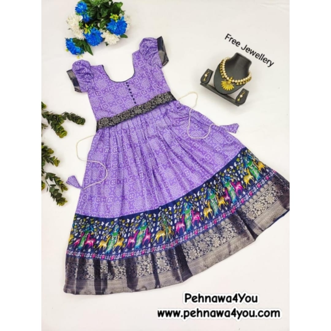 Purplish Dola Silk Stitched Gown With Free Jewellery - 1