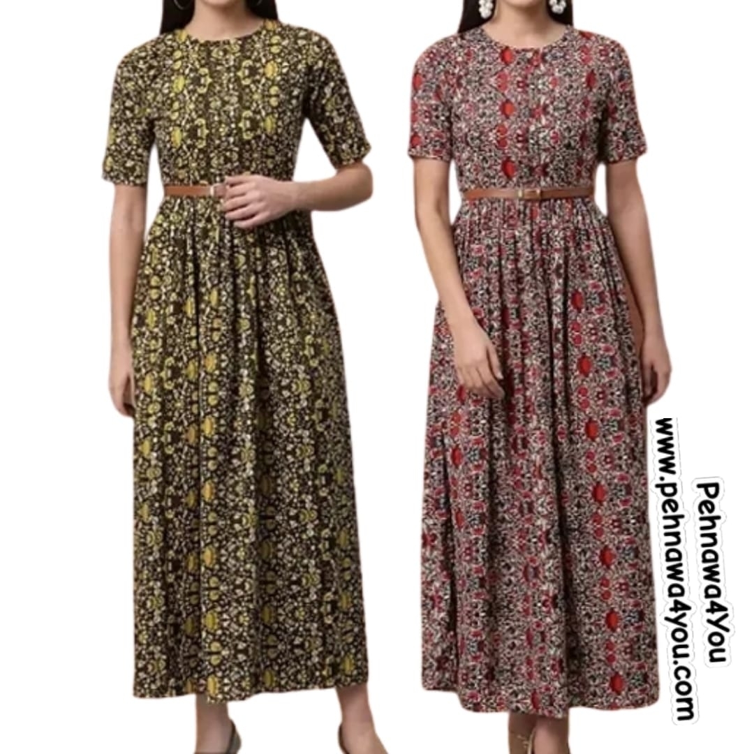 Trendy Crepe Gown With Belt Combo Pack of 2 C - 1