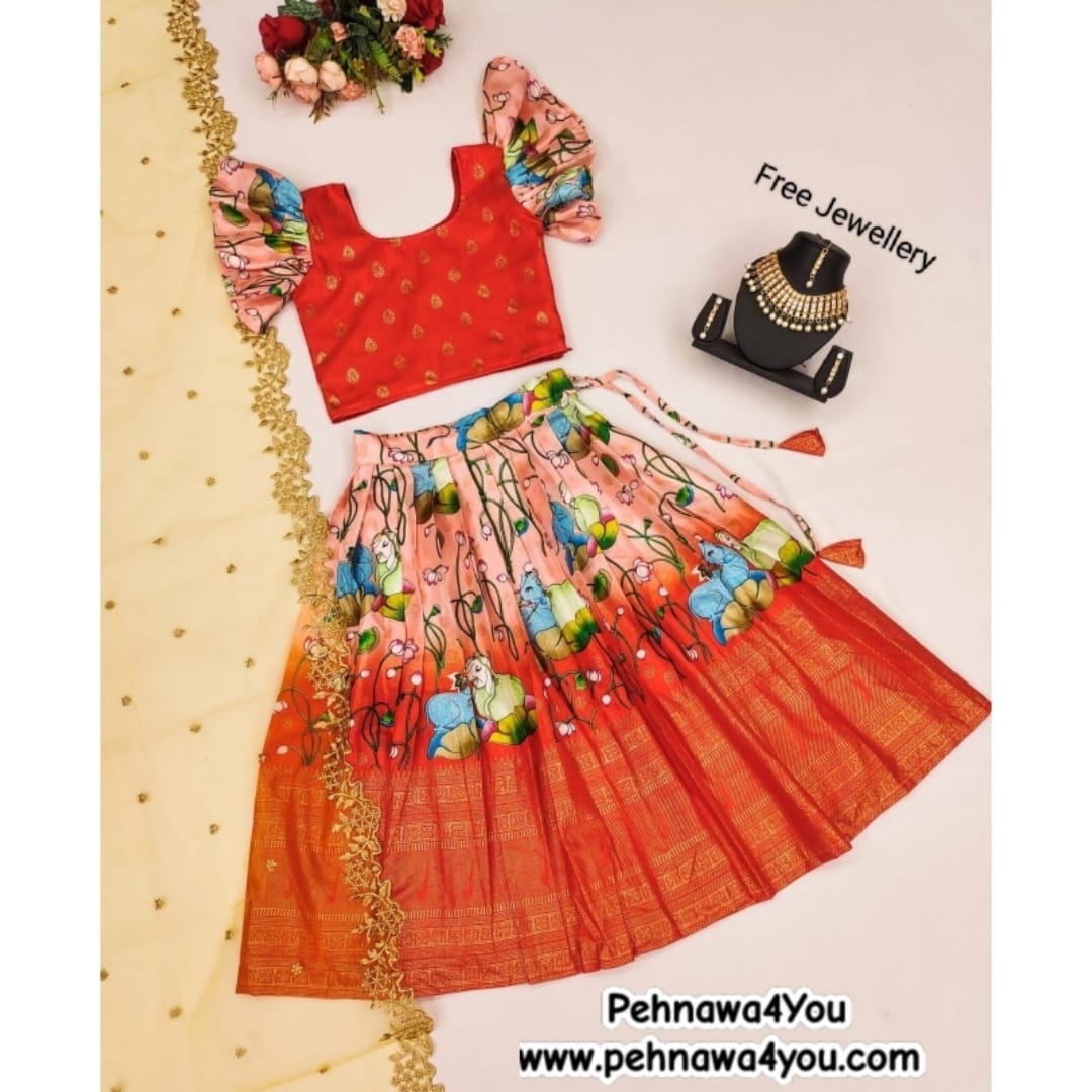Zari Foil-Work Stitched Lahenga Choli With Free Jewellery G - 1