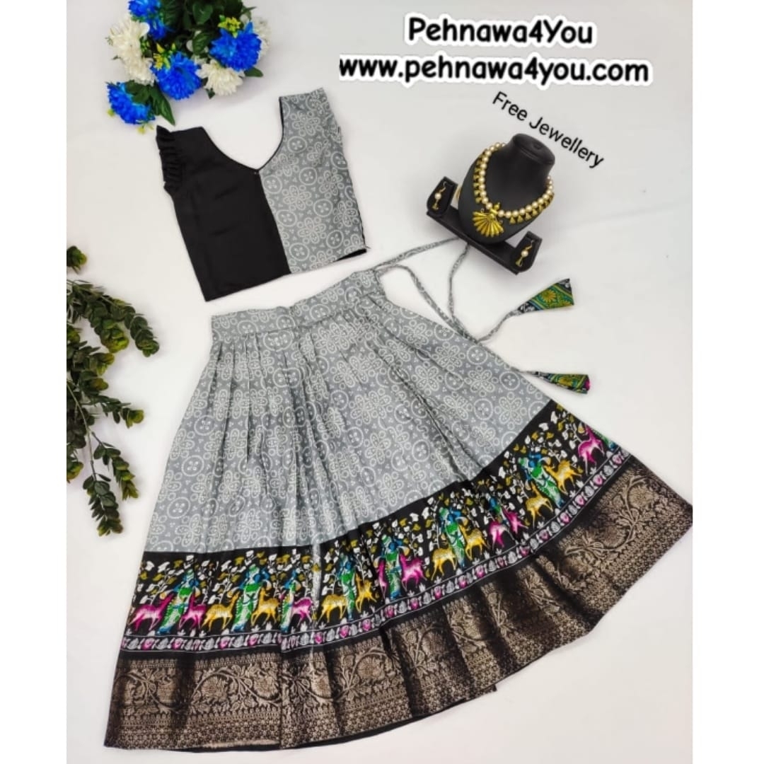Beautiful Trending Zari Foil-Work Stitched Lahenga Choli with Free Jewellery B - 1