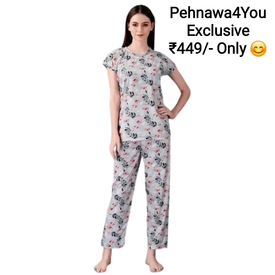 Relaxed Digital Printed Top Pajama Set B - 1