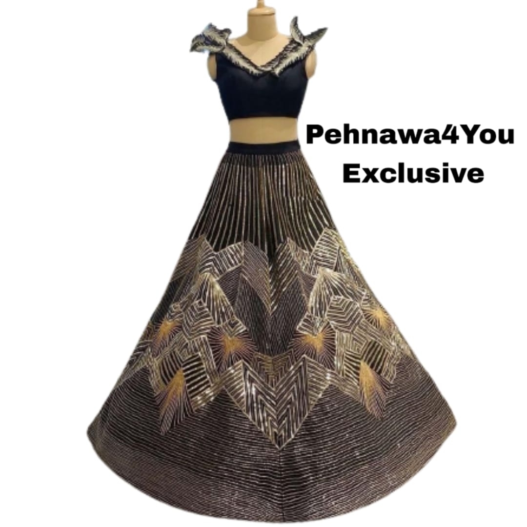 Velvet Heavy Sequence Work Lehenga - 1