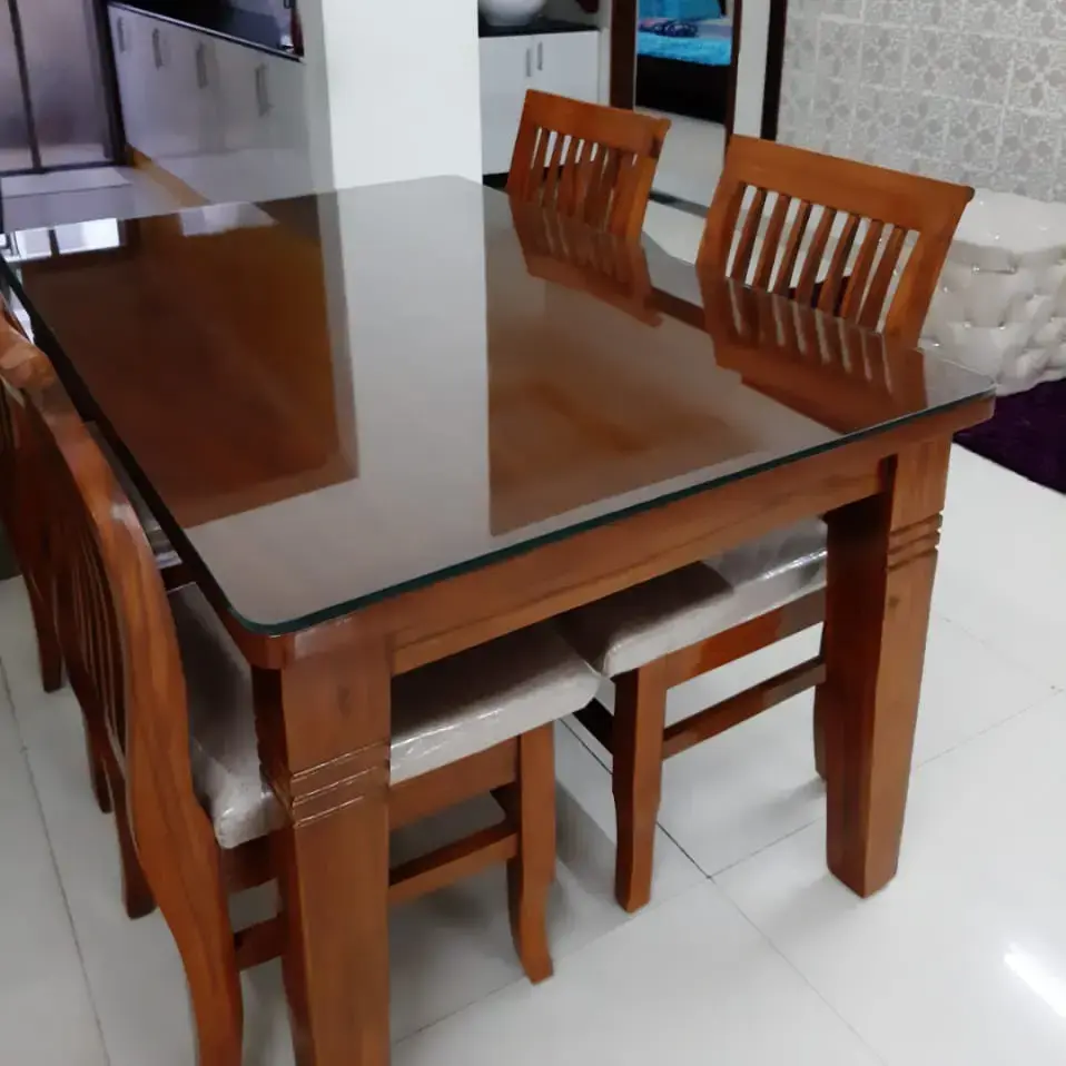 Buy Teak Wood Dining With Glass Top online at best price Saksham