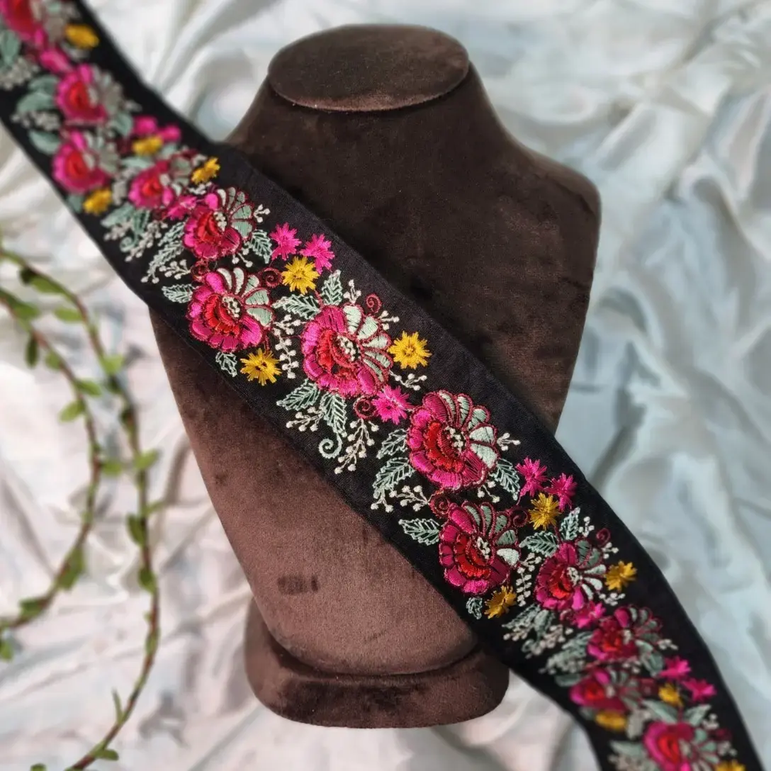 Buy Multicolor Black Base Threadwork Lace Border online at best price  Mohan Shoppe