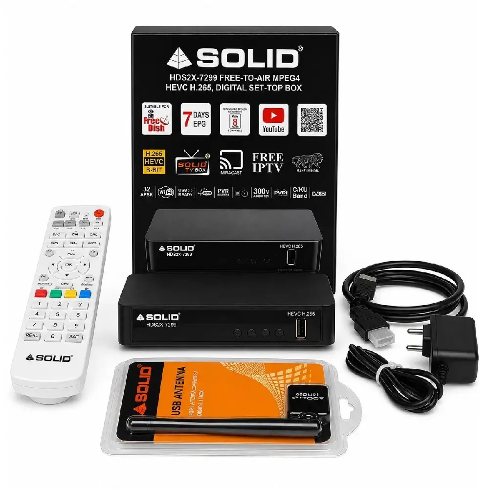 SOLID HDS2X-7299 FTA Set Top Box | 150+ tv Channels