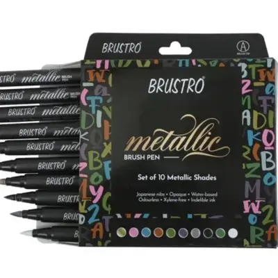 BRUSTRO METALLIC BRUSH PEN SET 10 COLOUR BRMTLBP12