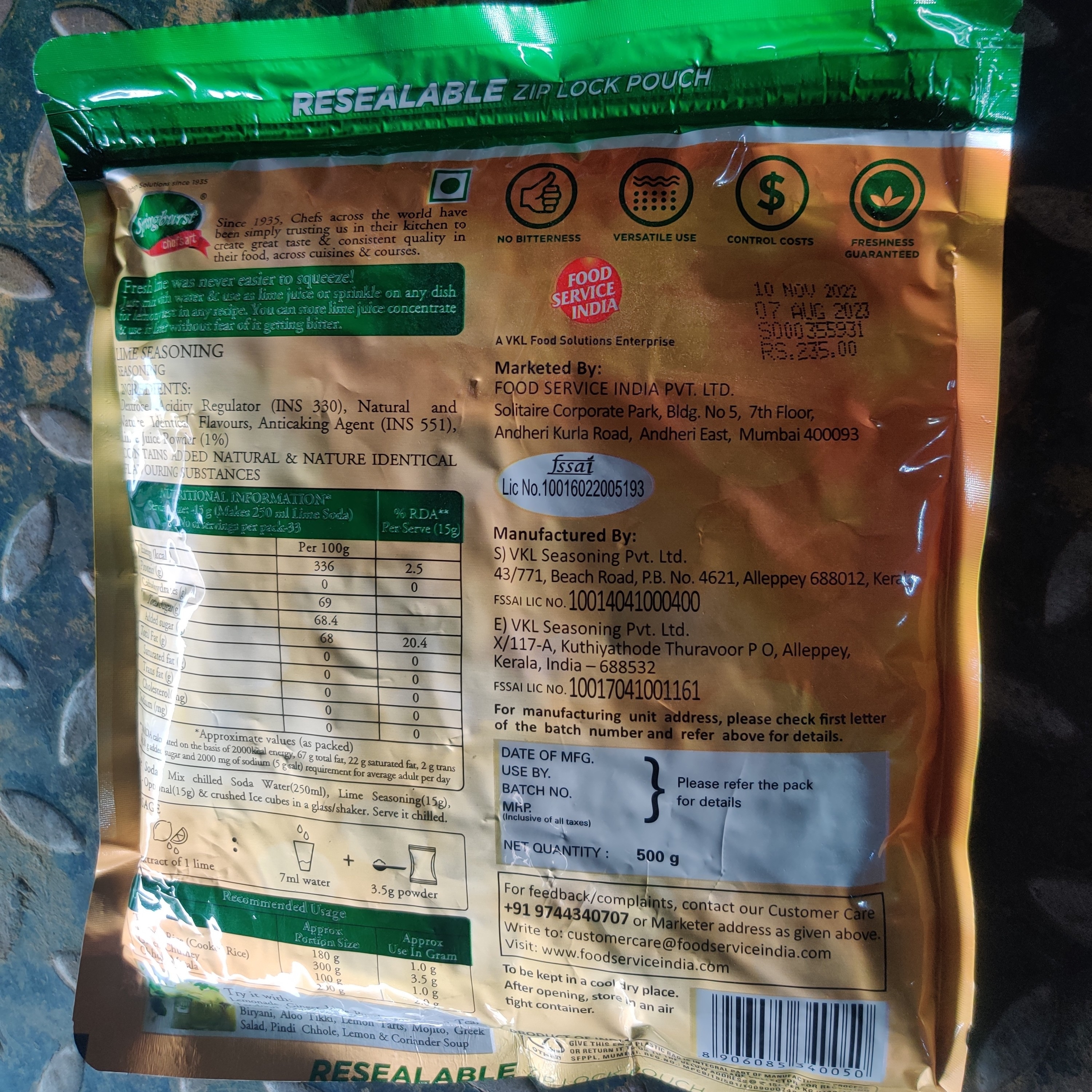 Buy Lime Seasoning Vkl Brand Spring Burst 500g Pkt Rs 10 Kgs