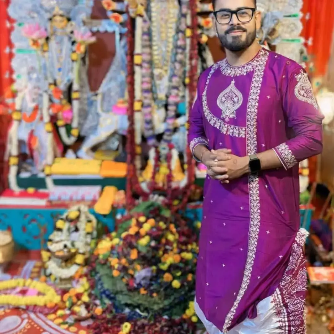 Designer Purple Silk Punjabi Dhoti Set For Men 44