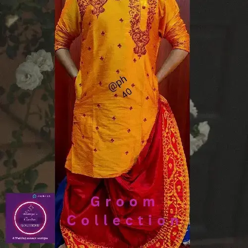 groom collection designer yellow red punjabi with dhoti set yr1