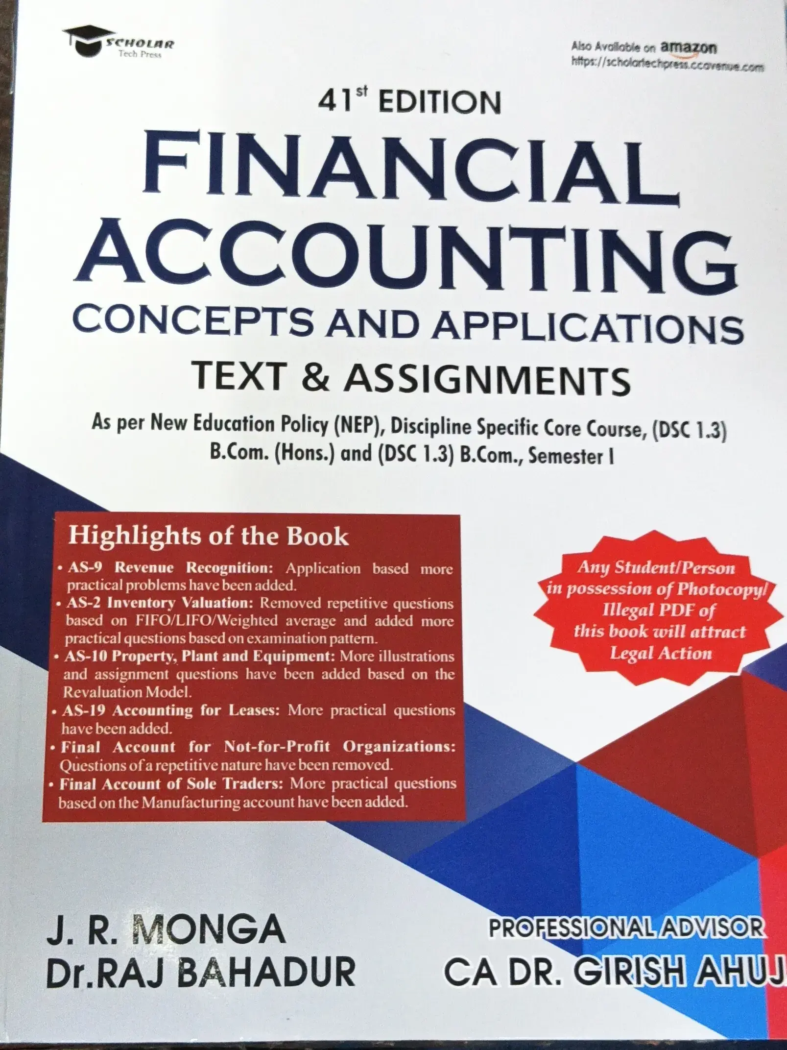 Buy scholar 40th edition of financial accounting by jr monga