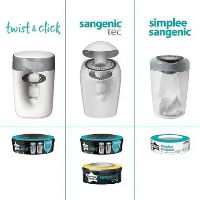Tommee Tippee Twist and Click Advanced Nappy Disposal Sangenic Tec Bin White