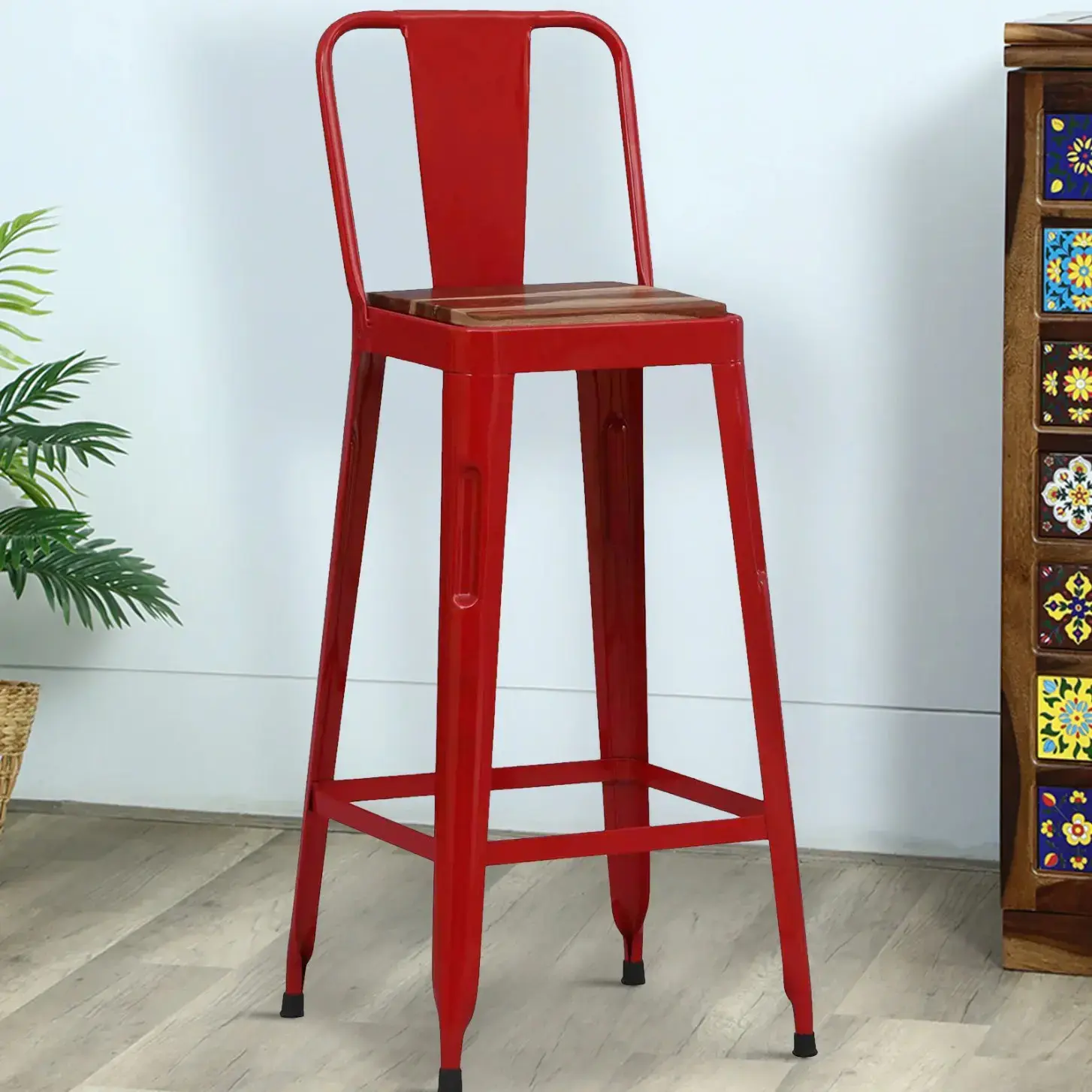 Metal Bar Stool Red