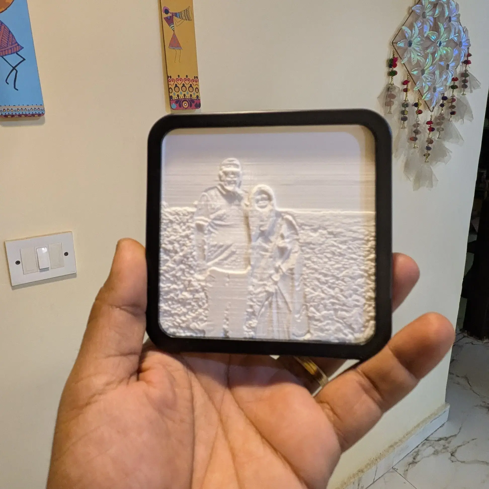 Lithophane Lamp Frame with LED | Black | 4 × 4 Inch with packaging box