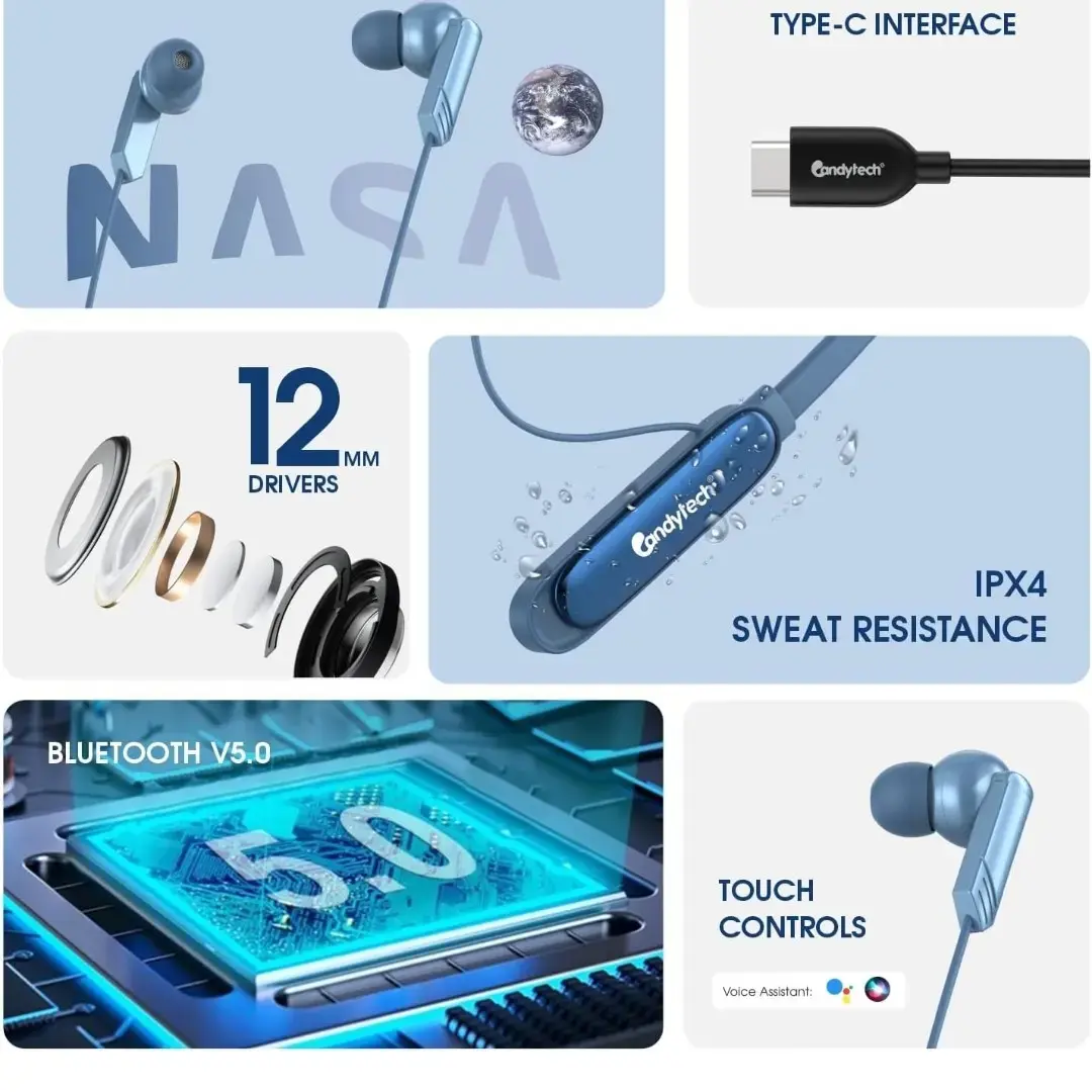 Buy Candytech NASA Bluetooth Neckband with Mic 13mm Sound Driver