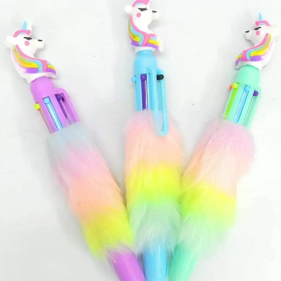 Unicorn Fur Pen Multicolor 6-In-1 Retractable Ballpoint Pen  ( Pack Of 1 ) - 1