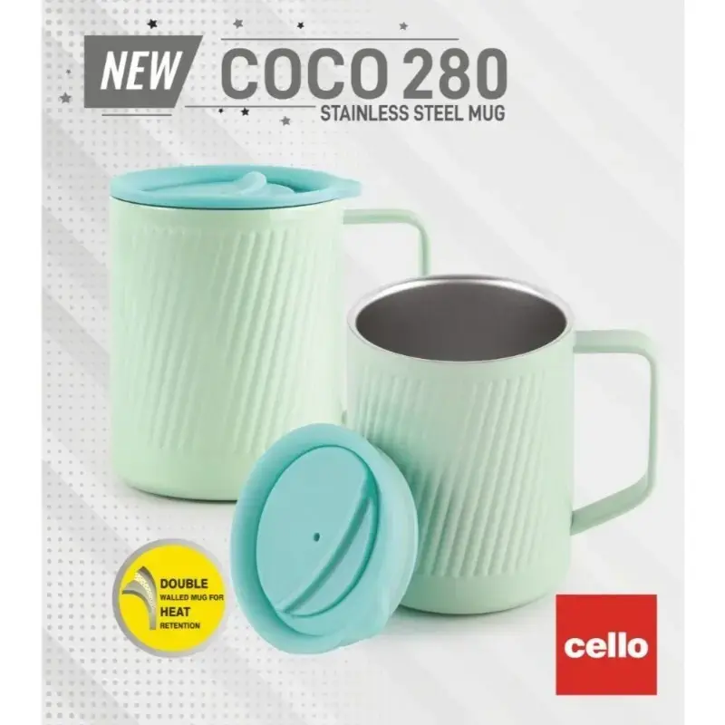 CELLO COCO STAINLESS STEEL MUG DOUBLE WALLED MUG FOR HEAT RETENTION