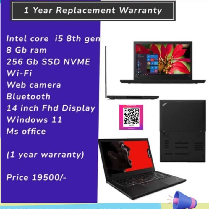 Buy Lenovo T480 Used Laptop with Year replacement Warranty 8GB