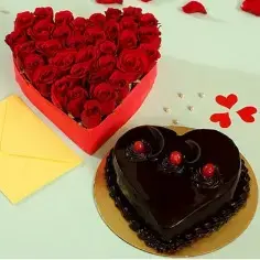 Heart of Red Roses with Decadent Truffle Cake