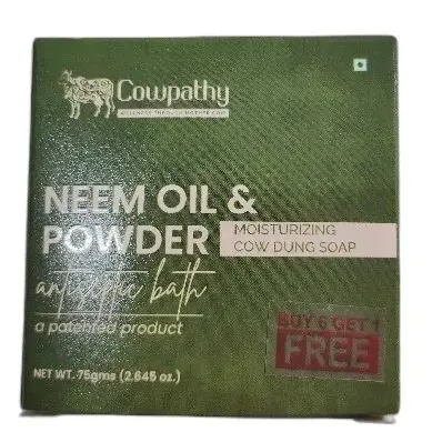 Buy Cowpathy Cow Dung Neem Oil & Powder Soap 75g 6+1 online at best price |  PTM Naturals.