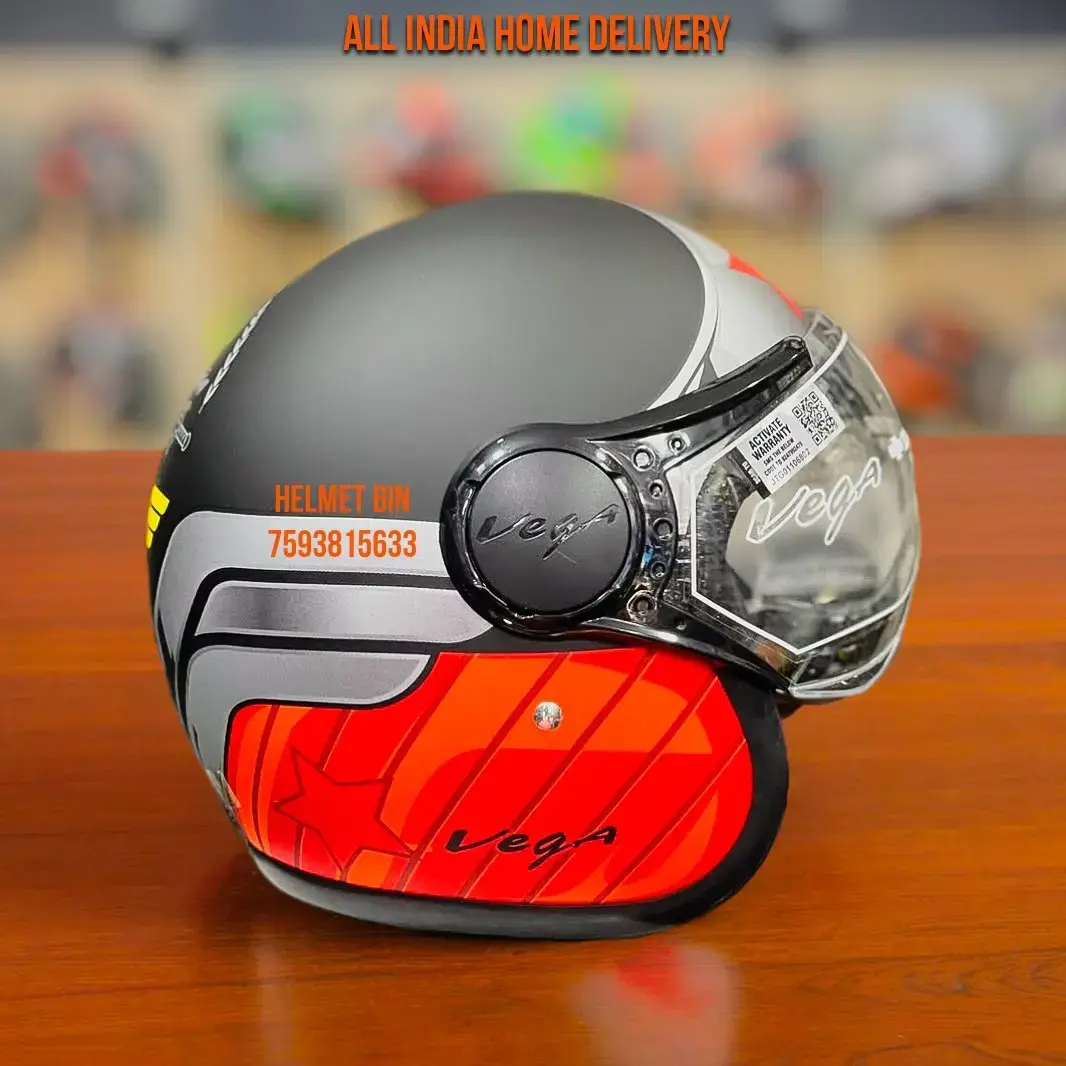 Vega Orange black Grey Matte Open Face Helmet Small