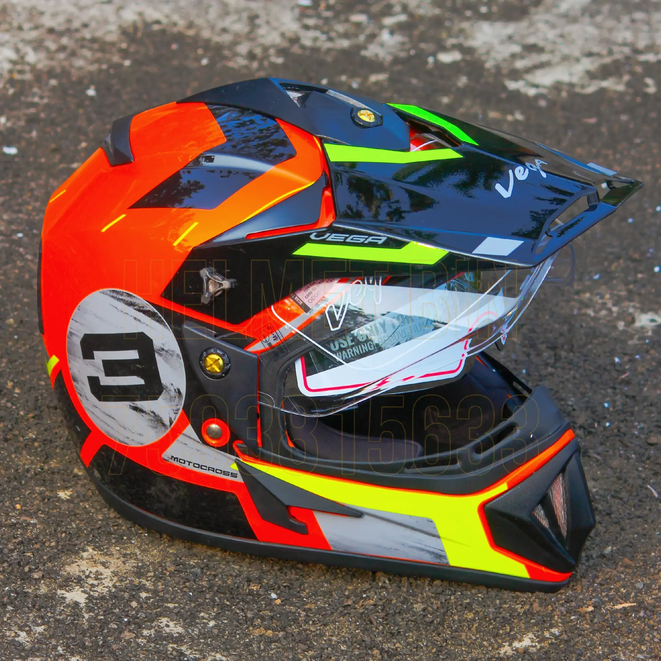 Vega offroad motocross race dv thunder thor orange helmet Small