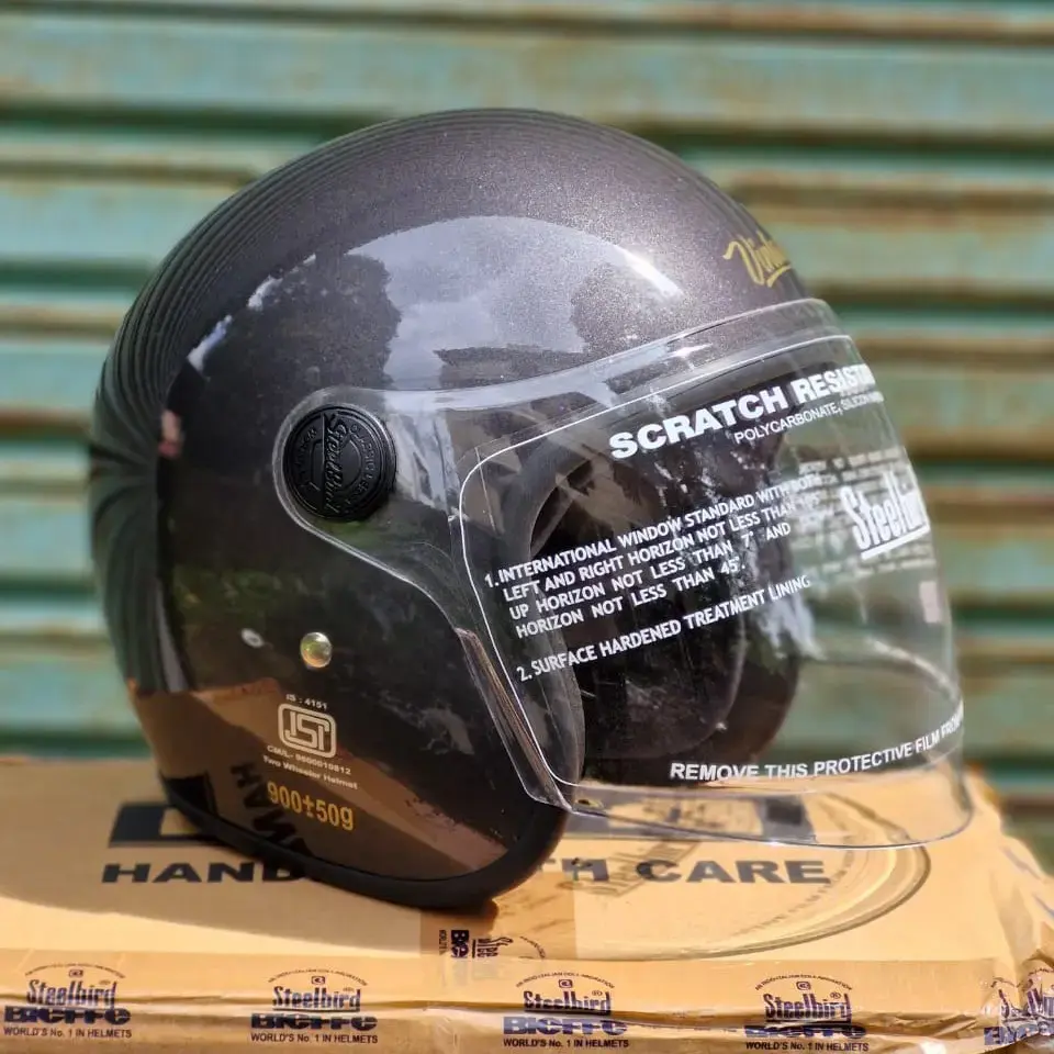 Buy STEELBIRD open face helmet with long visor Silver online at