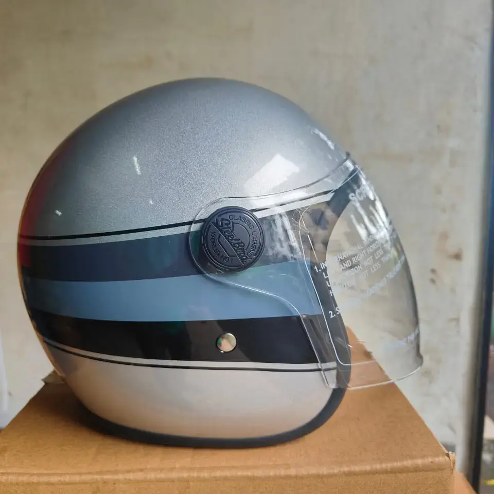 Buy STEELBIRD open face helmet with long visor Black Grey online